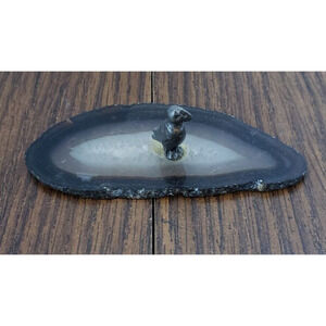 Miniature Metal Pewter Small Bird with Agate Stone Base